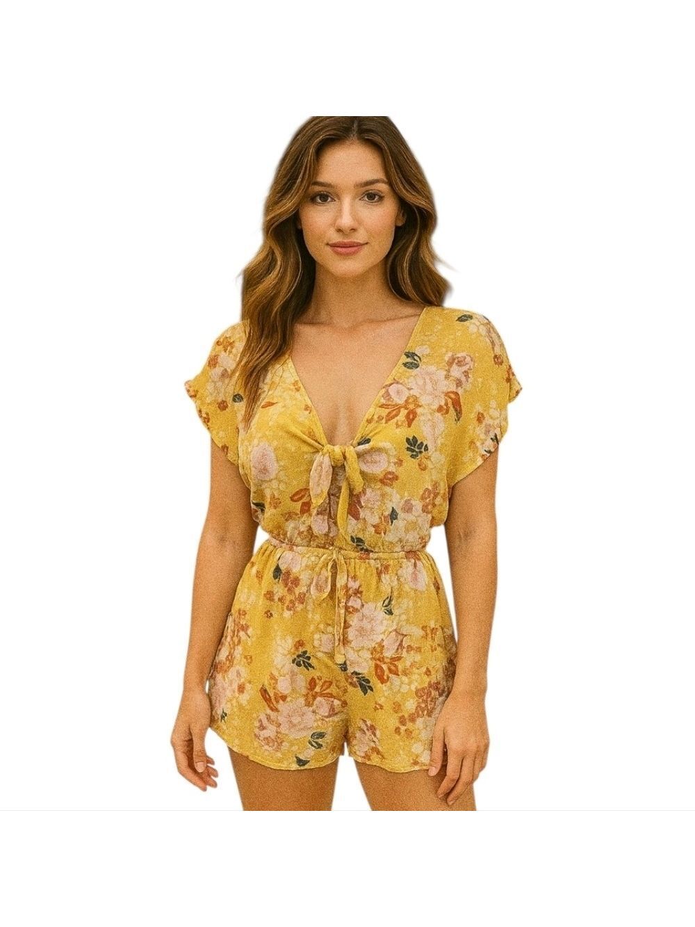 As U Wish Floral Romper Size XS Floral pattern Yellow Black & orange summer 1pc